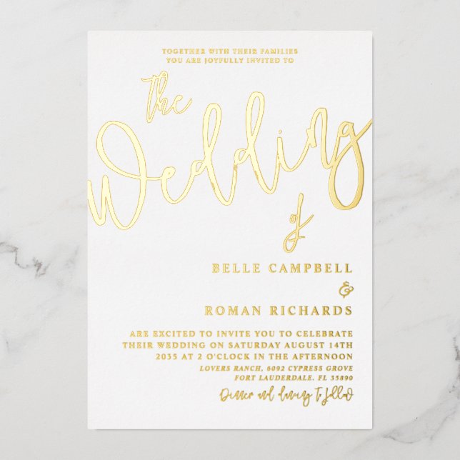 Classic Real Gold Calligraphy Wedding  (Front)