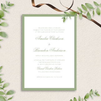 Classic Real Sage Green Border Script Wedding Invitation