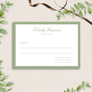 Classic Real Sage Green Border Script Wedding RSVP Card