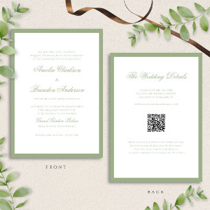 Classic Real Sage Green & White Wedding QR Code Invitation