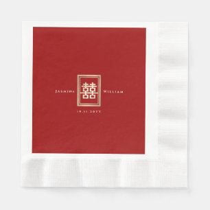 Classic Rectangle Double Happiness Chinese Wedding Napkin