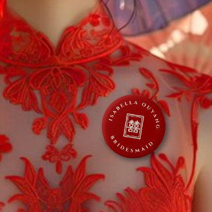 Classic Rectangle Double Xi Chinese Wedding Party 6 Cm Round Badge