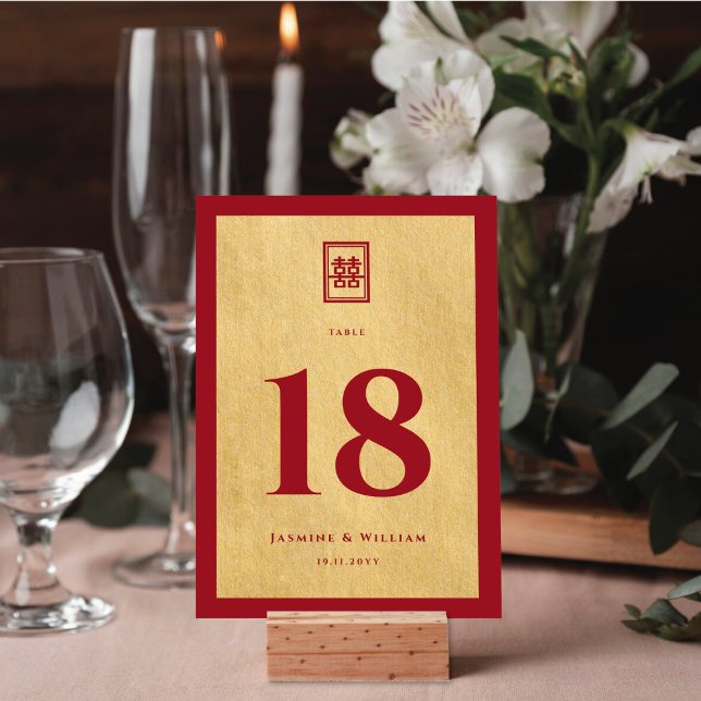 Classic Rectangle Double Xi Golden Chinese Wedding Table Number (Creator Uploaded)