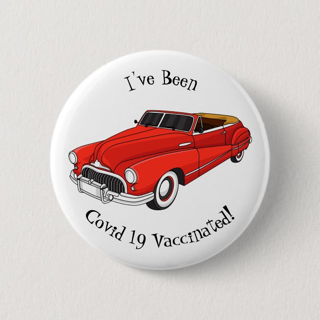Classic red 1948 automobile  6 cm round badge (Front)