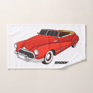 Classic red 1948 automobile bath towel set