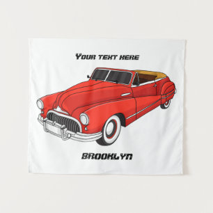Classic red 1948 automobile tapestry