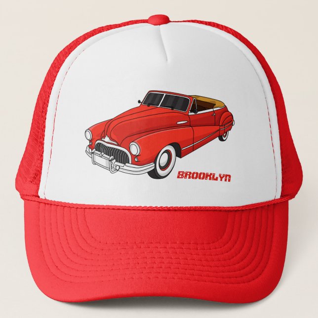 Classic red 1948 automobile trucker hat (Front)
