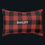 Classic Red and Black Buffalo Check Plaid Monogram Pet Bed<br><div class="desc">This dog bed features a classic buffalo check plaid pattern in red and black. Personalise it with your dog's name in bold white serif font.</div>