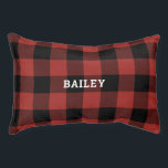Classic Red and Black Buffalo Check Plaid Monogram Pet Bed<br><div class="desc">This dog bed features a classic buffalo check plaid pattern in red and black. Personalise it with your dog's name in bold white serif font.</div>