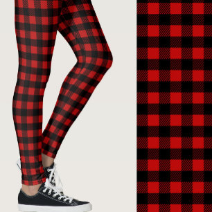 Classic red and black buffalo plaid patterned leggings
