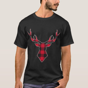 Classic Red And Black Christmas Buffalo Plaid Deer T-Shirt
