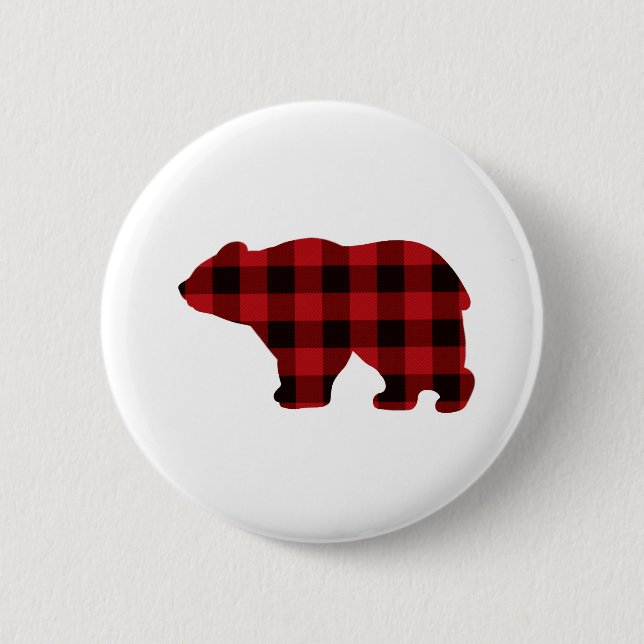 Classic red and black plaid Bear design 6 Cm Round Badge (Front)