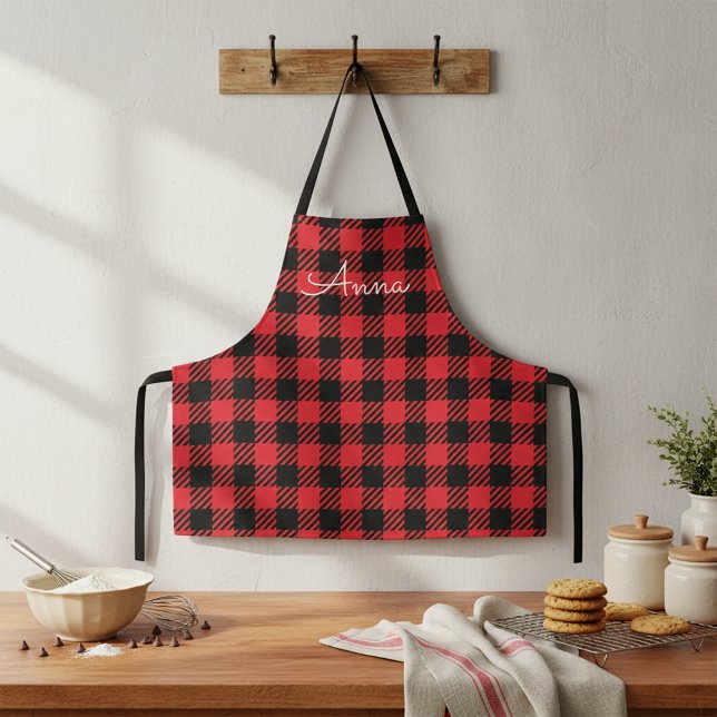 Classic Red and Black Plaid Buffalo Tartan Pattern Apron (Creator Uploaded)