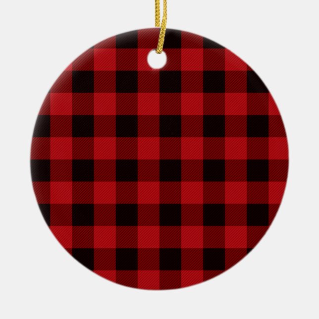 Classic red and black plaid pattern ceramic tree decoration (Front)
