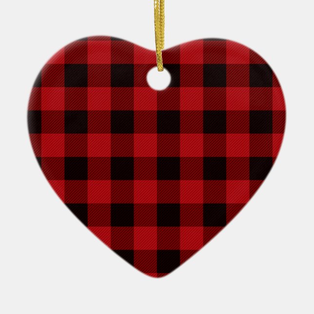Classic red and black plaid pattern ceramic tree decoration (Front)