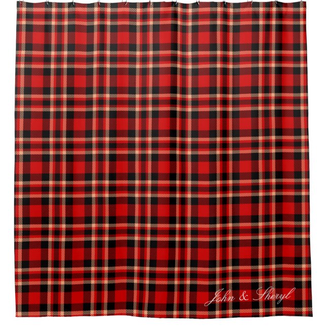 Classic Red and Black Tartan Plaid Shower Curtain (Front)