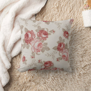 Classic Red and Blush Heritage Rose Decoupage Cushion