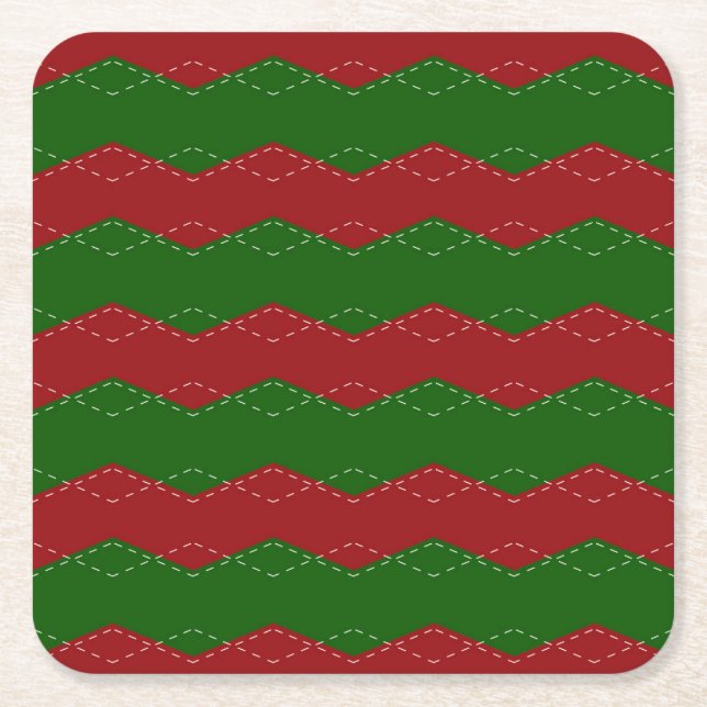 Classic red and green Christmas   Square Paper Coaster (Front)