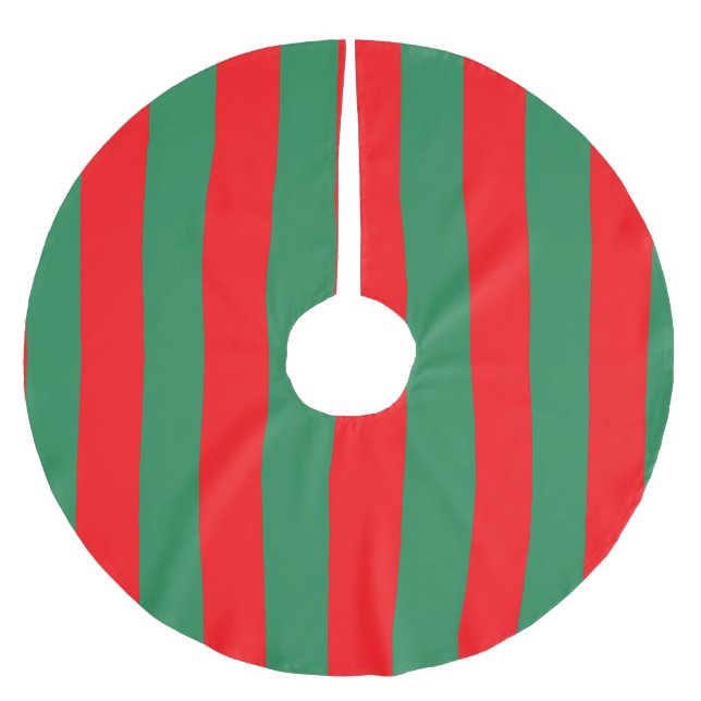 Classic Red and Green Christmas Stripes Brushed Polyester Tree Skirt (Front)