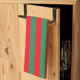 Classic Red and Green Christmas Stripes Tea Towel