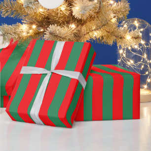 Classic Red and Green Christmas Stripes Wrapping Paper