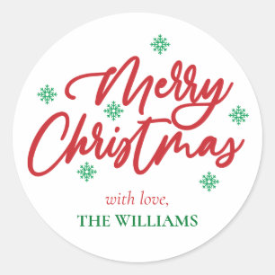 Classic Red And Green Merry Christmas Custom Round Sticker