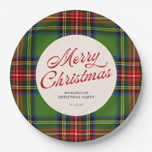 Classic Red and Green Merry Christmas Plaid Paper Plate