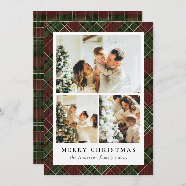 Classic Red and Green & Photo Collage Christmas Holiday Card (Front/Back)