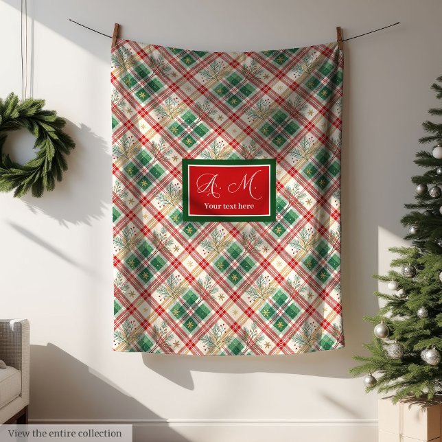 Classic red and green plaid custom name throw fleece blanket (Classic red and green plaid custom name throw blanket)