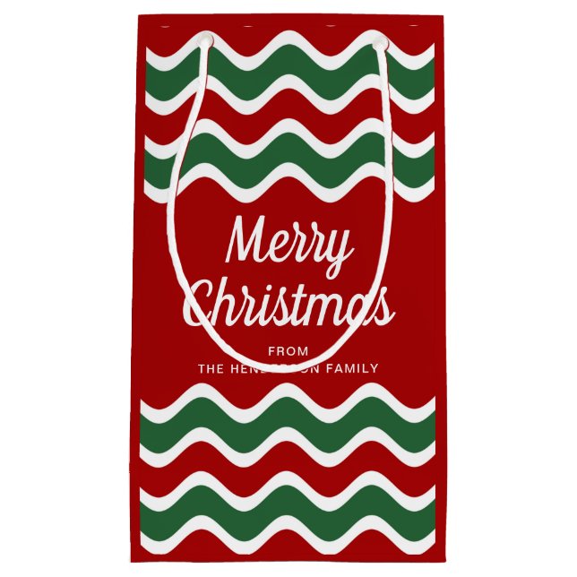 Classic Red And Green Stripes Merry Christmas Small Gift Bag (Front)