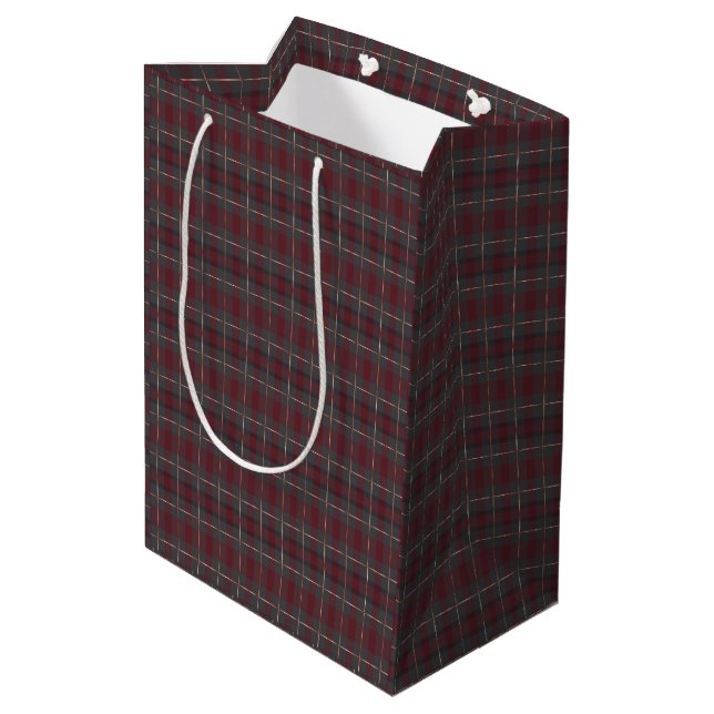 Classic Red and Grey Plaid Tartan Medium Gift Bag (Back Angled)