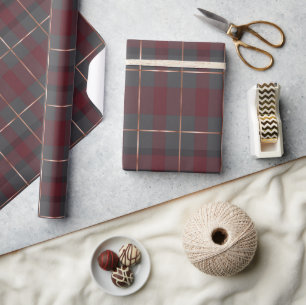 Classic Red and Grey Plaid Tartan Wrapping Paper