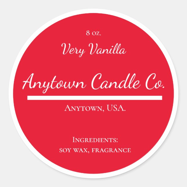 Classic Red and White Candle Jar Label (Front)
