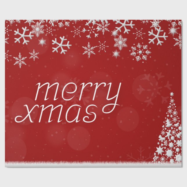 Classic Red and White Festive Merry Christmas Wrap Wrapping Paper (Flat)