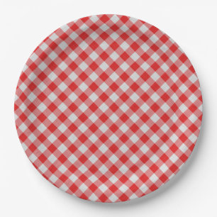 Classic Red and White Gingham Paper Plates