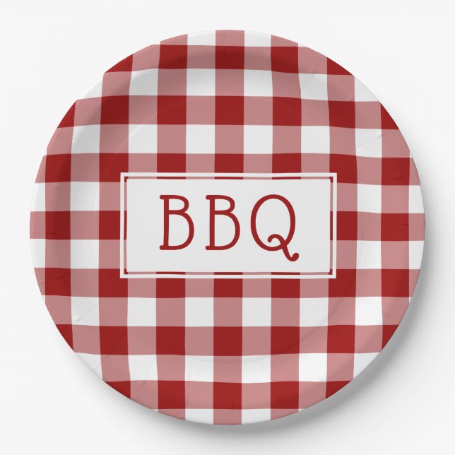 Classic Red and White Gingham Pattern BBQ Party Paper Plate (Front)