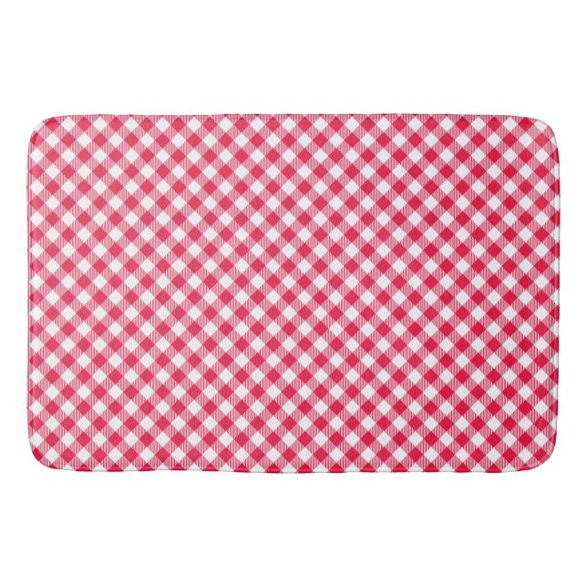 Classic Red and White Gingham Pattern Rustic Bath Mat (Front)