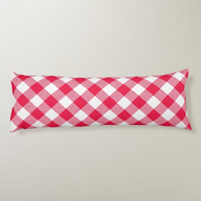 Classic Red and White Gingham Pattern Rustic Body Cushion (Back)