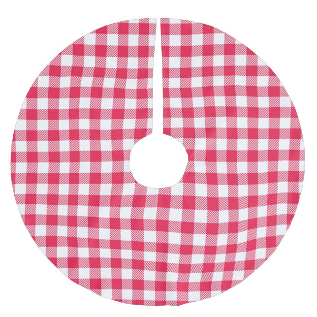 Classic Red and White Gingham Pattern Rustic Brushed Polyester Tree Skirt (Front)