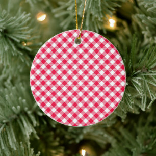 Classic Red and White Gingham Pattern Rustic Ceramic Tree Decoration