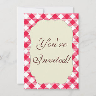 Classic Red and White Gingham Pattern Rustic Invitation