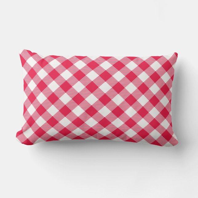 Classic Red and White Gingham Pattern Rustic Lumbar Cushion (Front)
