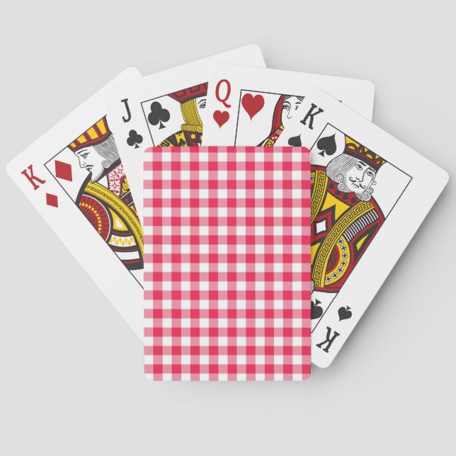 Classic Red and White Gingham Pattern Rustic Playing Cards (Back)