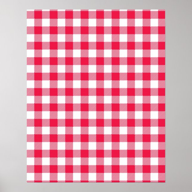 Classic Red and White Gingham Pattern Rustic Poster (Front)