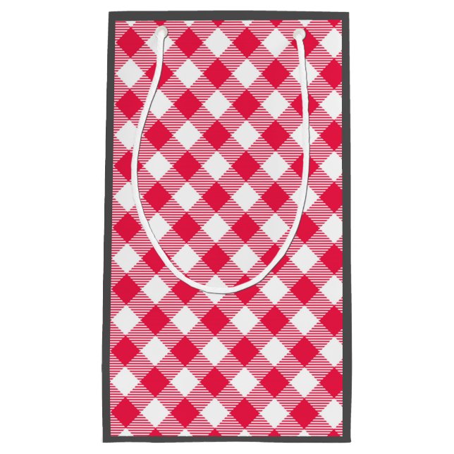 Classic Red and White Gingham Pattern Rustic Small Gift Bag (Front)