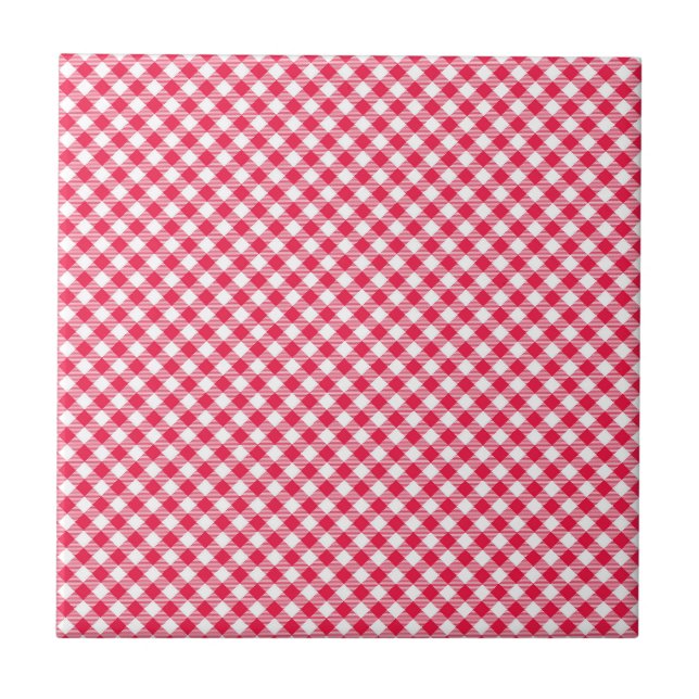 Classic Red and White Gingham Pattern Rustic Tile (Front)