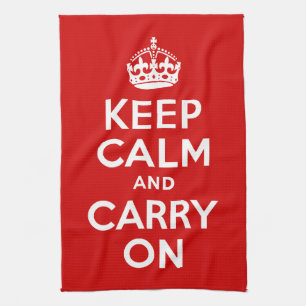 Classic Red and White Keep Calm and Carry On Tea Towel