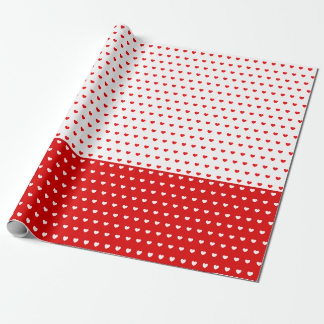 Classic Red And White Love Hearts Pattern Wrapping Paper (Unrolled)