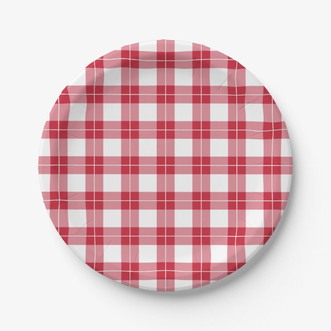 Classic Red and White Plaid Pattern Paper Plate (Front)