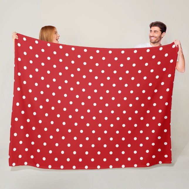 Classic Red and White Polka Dot Fleece Blanket (In Situ)